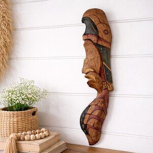 Vintage Indigenous Hand Carving for Wall Artist Signed Native American Wood Art